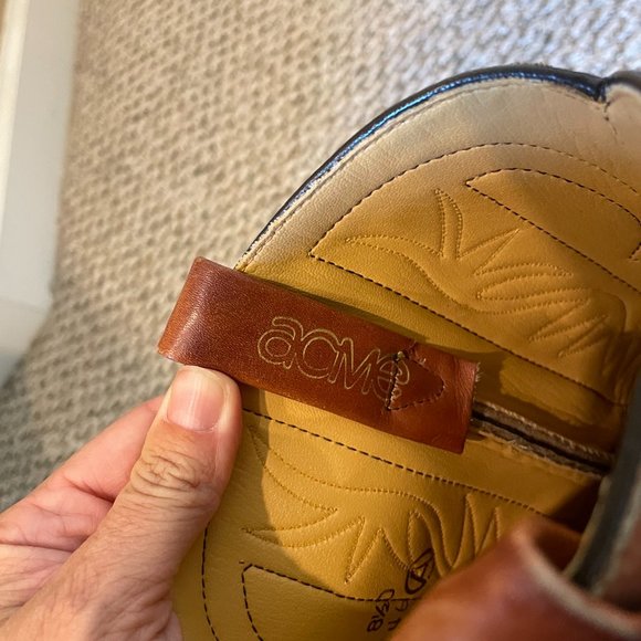 Vintage Acme Cowboy Boots Red Brown Cowgirl Western Point 8.5 Oxblood Leather - Picture 6 of 7